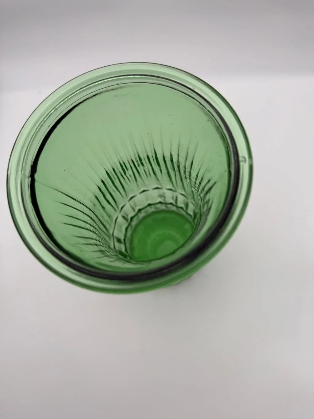 vintage vase green glass ribbed  E.O. Brody